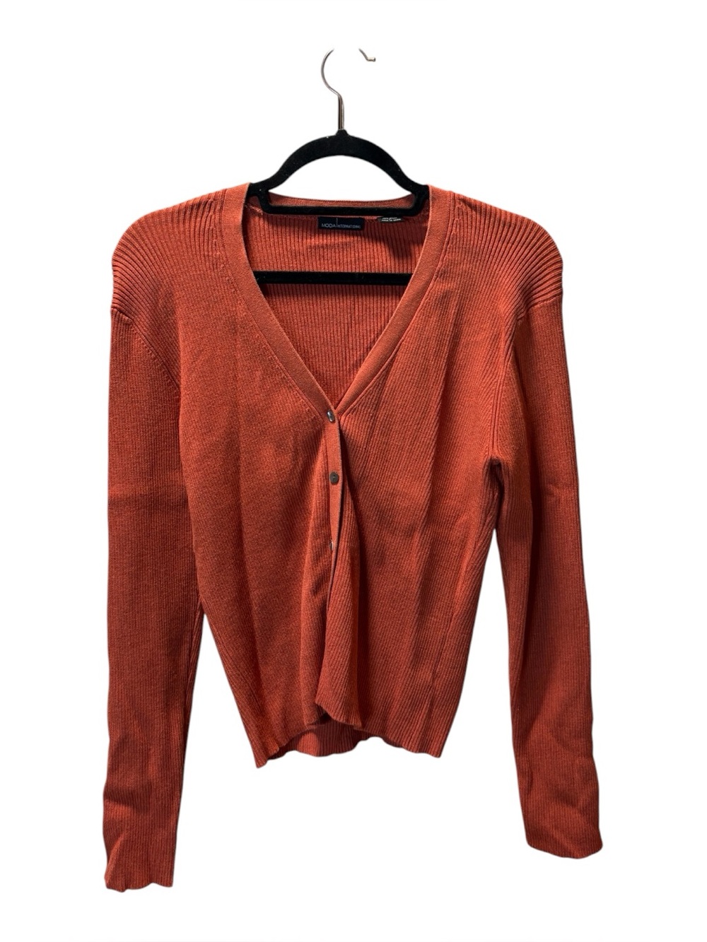 Moda International Rust Orange V-Neck Button Cardigan